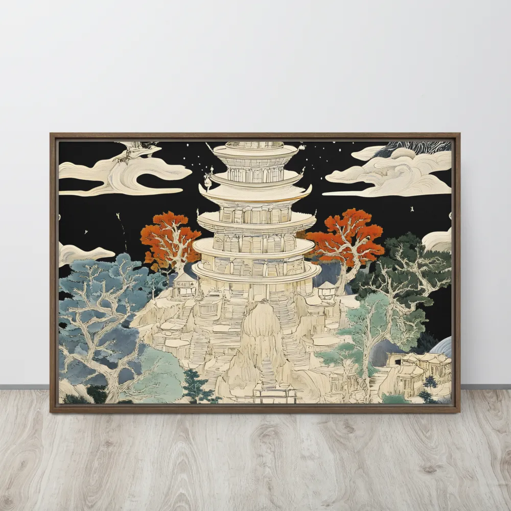 Whispers of the Pagoda | Canvas with Brown Frame | 24″×36″