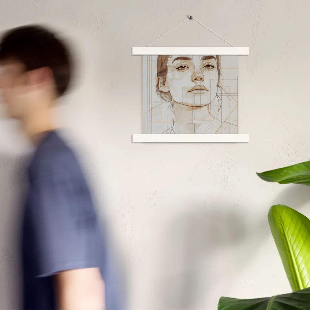 Geometric Serenity: A Minimalist Portrait | Poster With White Wood Hanger | 10″×10″