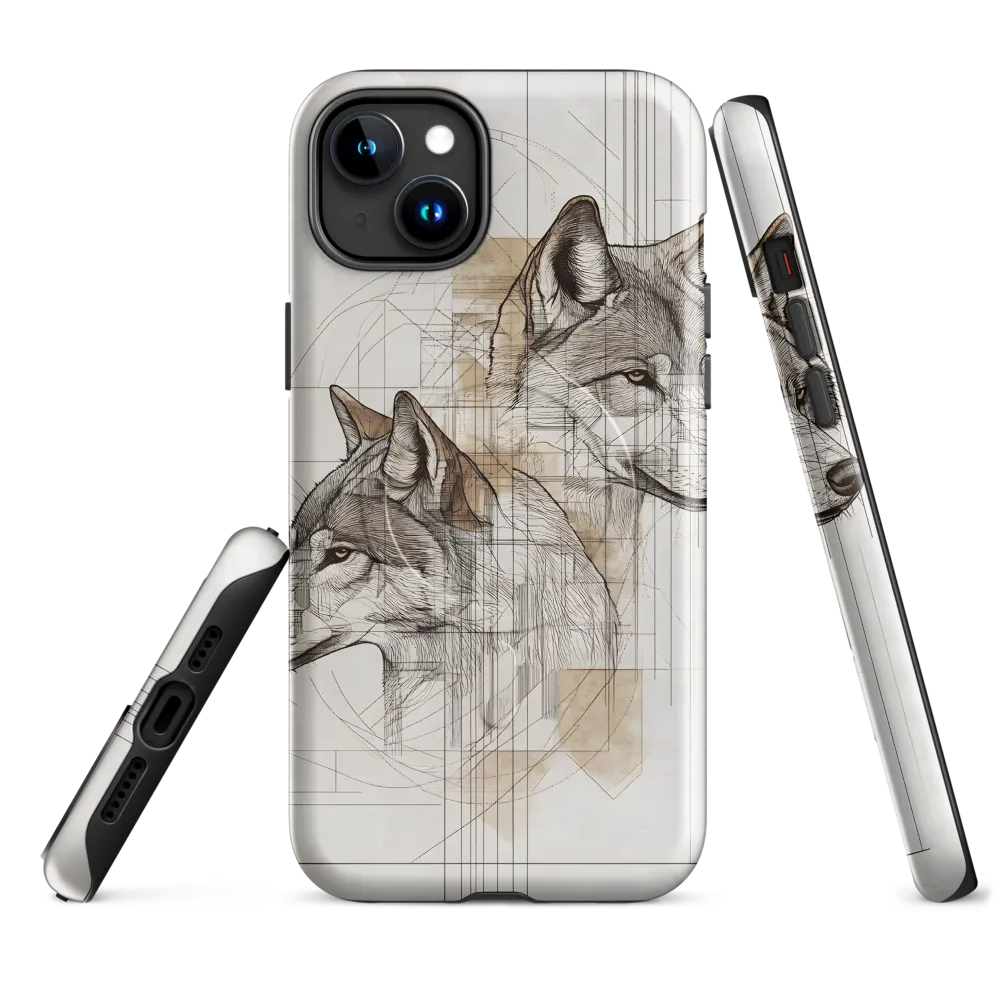 Geometric Harmony: The Essence of Wolves | Phone Case |  15 Plus | MagSafe® Tough Case | Glossy