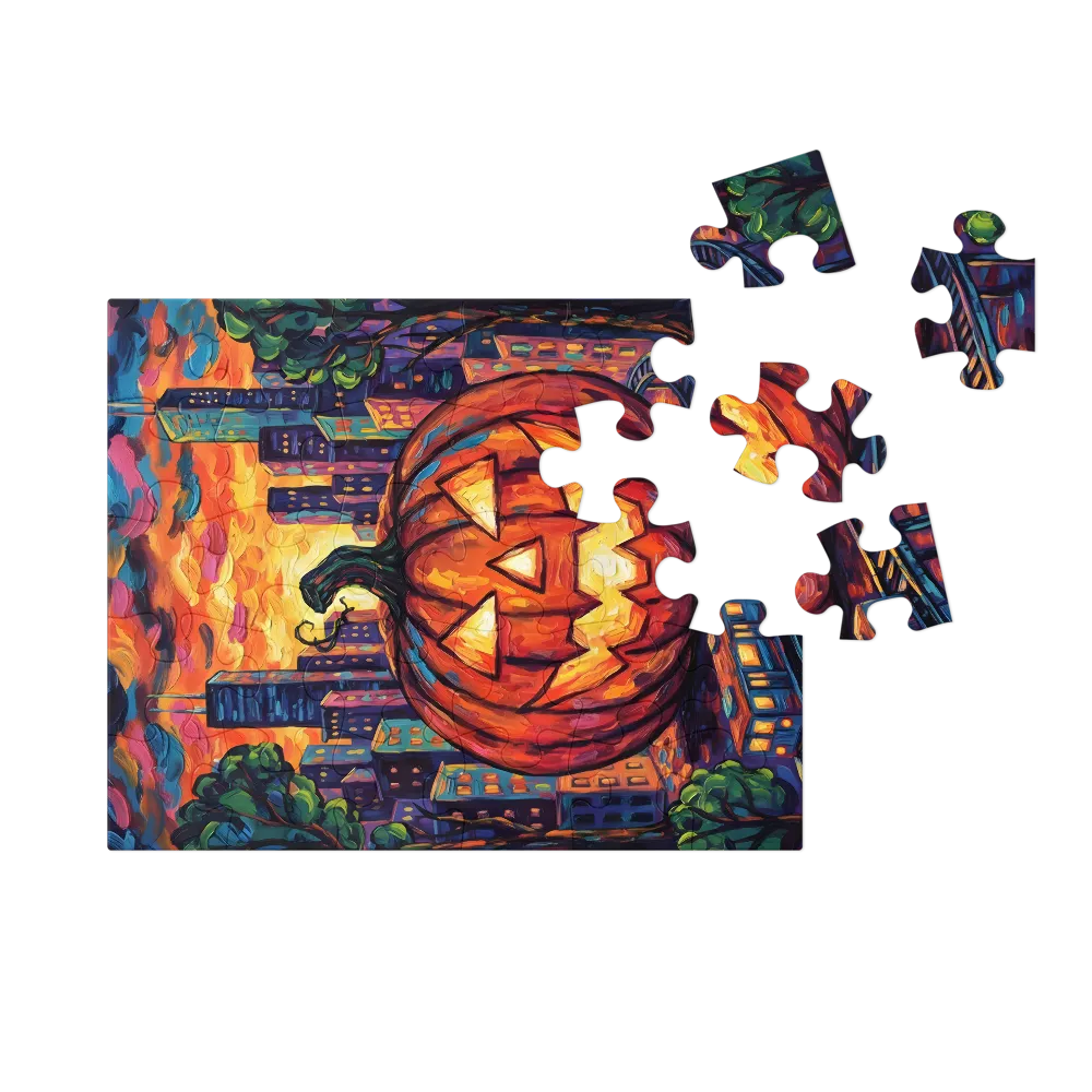 Jack-o'-Lantern Skyline 
 Jigsaw Puzzle in Tin Box