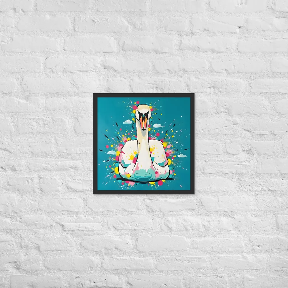 Swan Splash 
 Poster with Black Frame | 18″x 18″