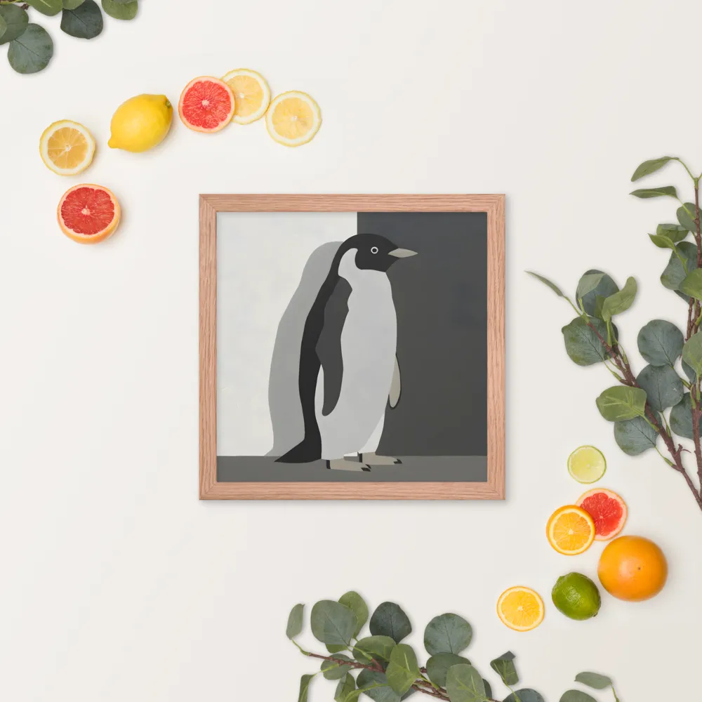 Monochrome Penguin 
 Poster with Red oak Frame | 14″x 14″