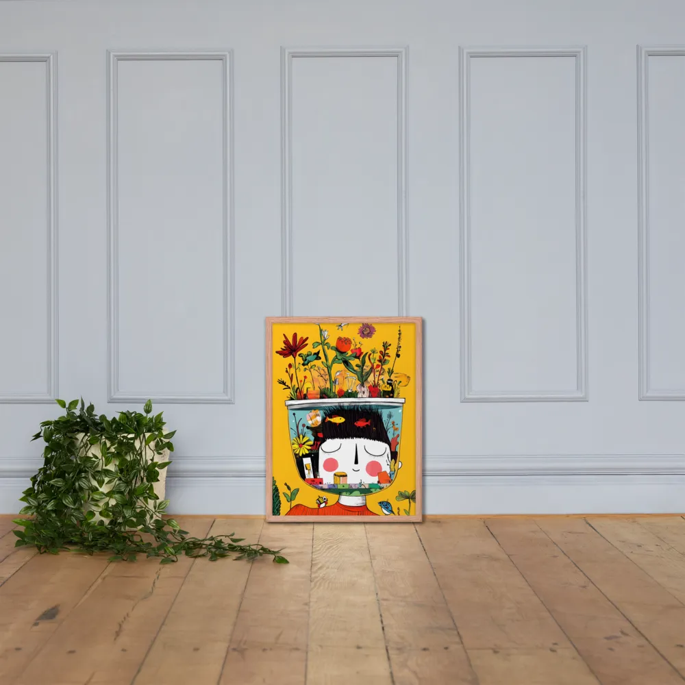 Whimsical Garden Head | Poster with Red oak Frame | 18″×24″
