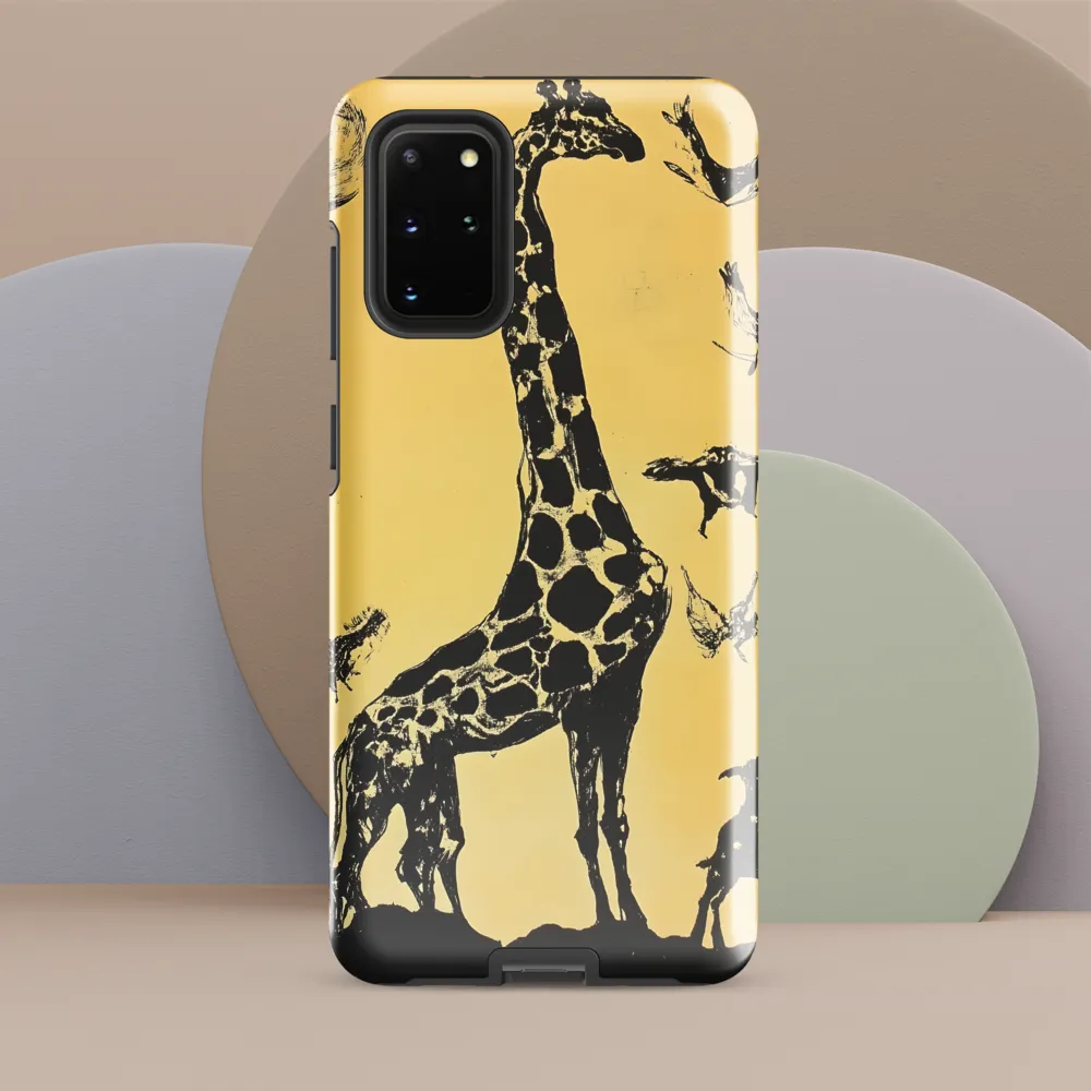 Whimsical Harmony of Giraffe and Birds