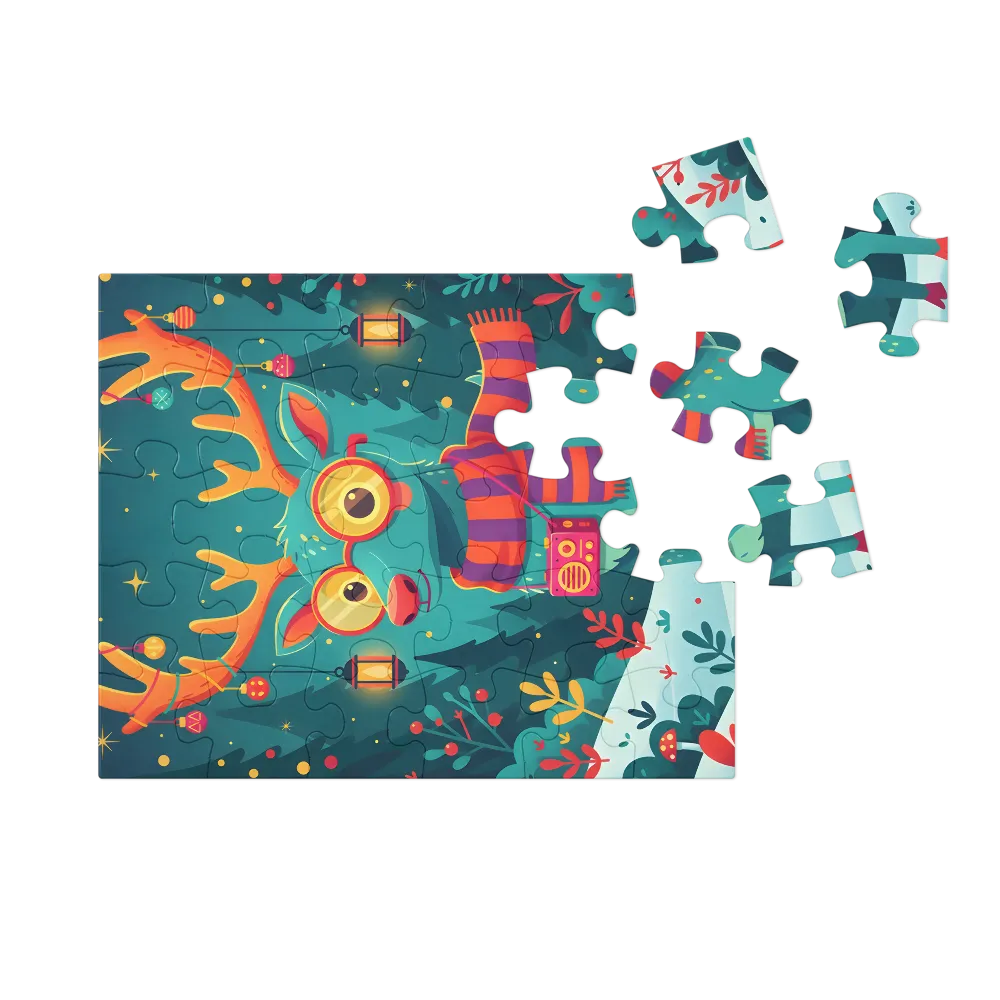 Festive Forest Reindeer 
 Jigsaw Puzzle in Tin Box