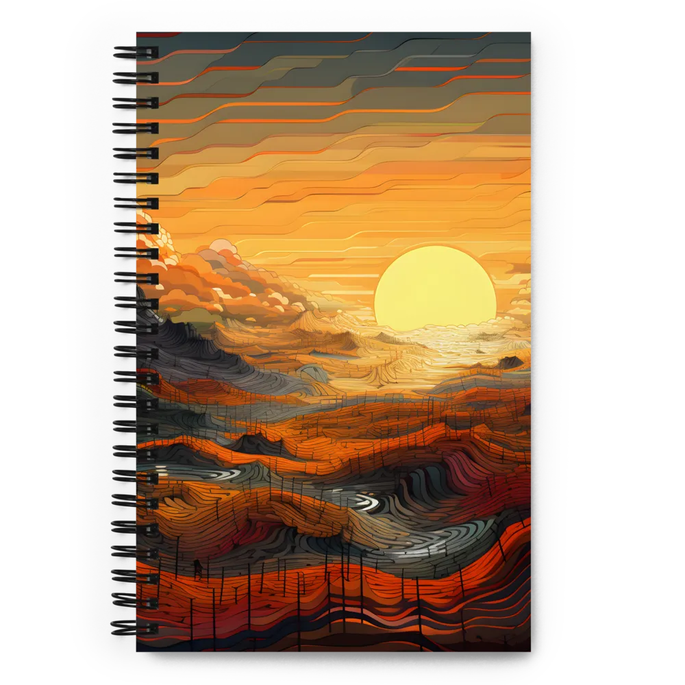 Ethereal Sunset: A Serene Landscape in Flowing Forms | Spiral Notebook