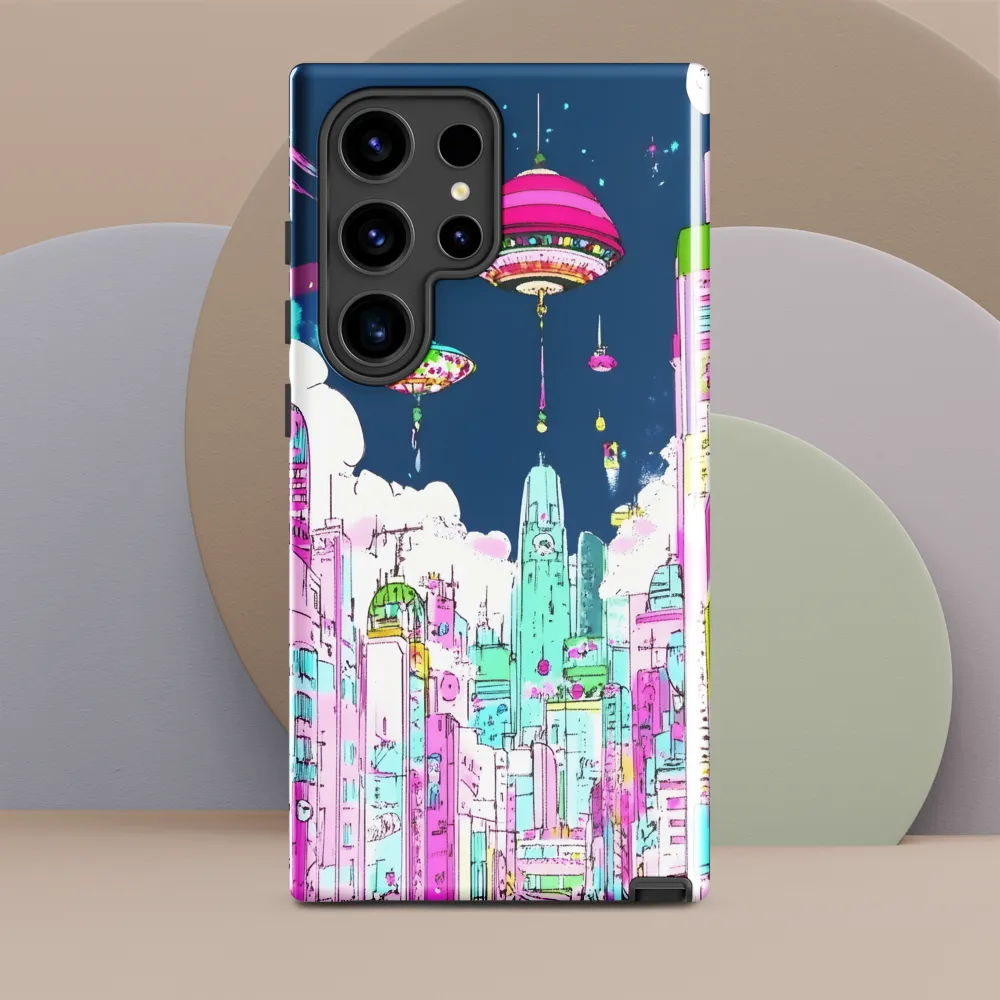 Futuristic Cityscape with Floating Structures | Phone Case |  S24 Ultra | Tough Case | Glossy