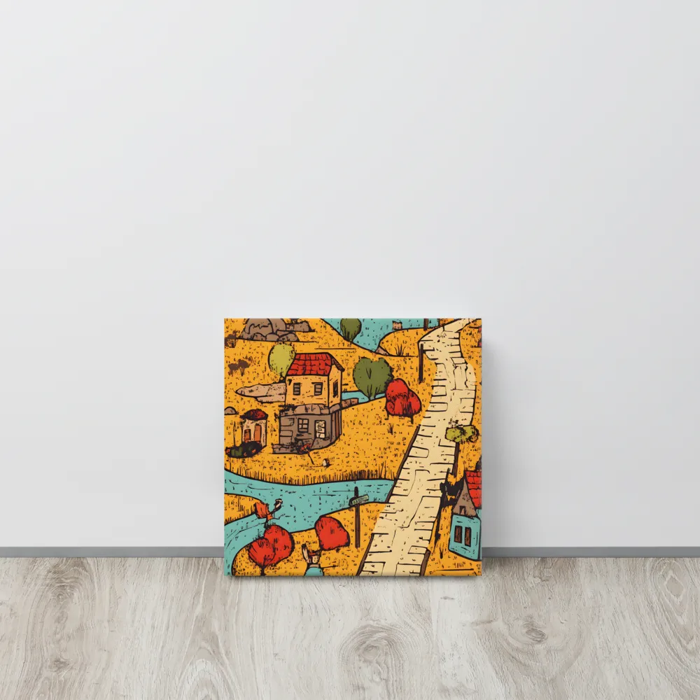 Whimsical Village Landscape | Canvas | 12″×12″