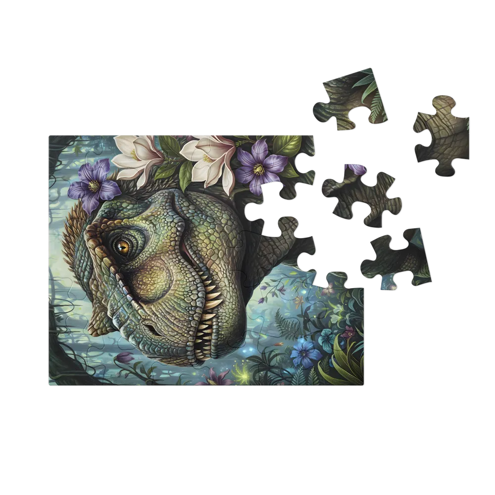 Dinosaur in Bloom 
 Jigsaw Puzzle in Tin Box