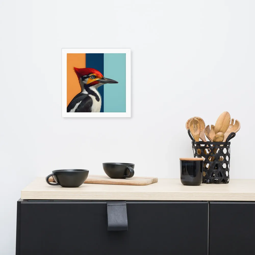 Geometric Woodpecker 
 Poster with White Frame | 10″x 10″