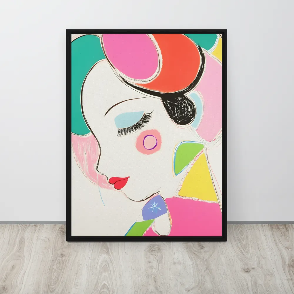Whimsical Portrait in Colorful Abstraction | Canvas with Black Frame | 24″×32″