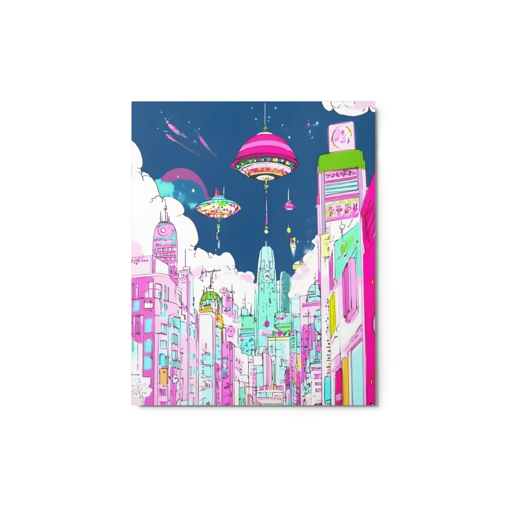 Futuristic Cityscape with Floating Structures | Metal Print | 8″×10″