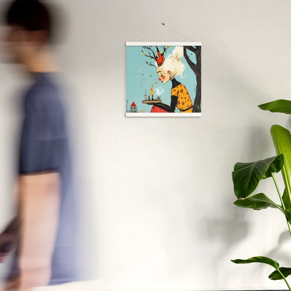 Whimsical Nature Girl | Poster With White Wood Hanger | 16″×16″