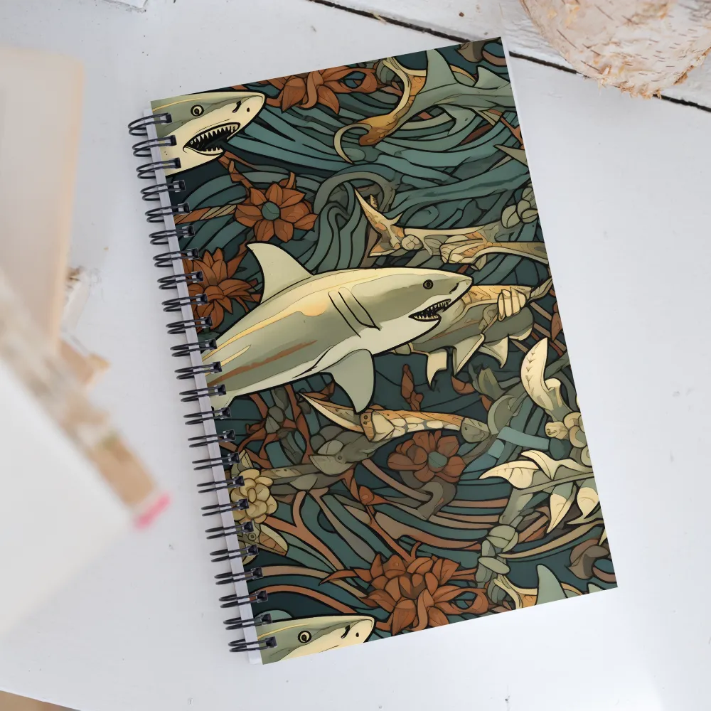 Dynamic Harmony of Sharks and Flora | Spiral Notebook