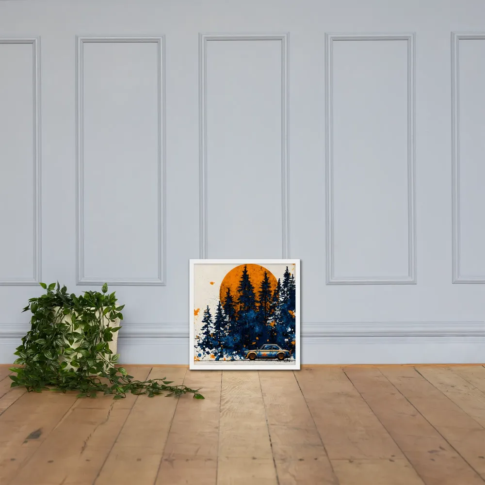 Sunset Forest Drive 
 Poster with White Frame | 18″x 18″