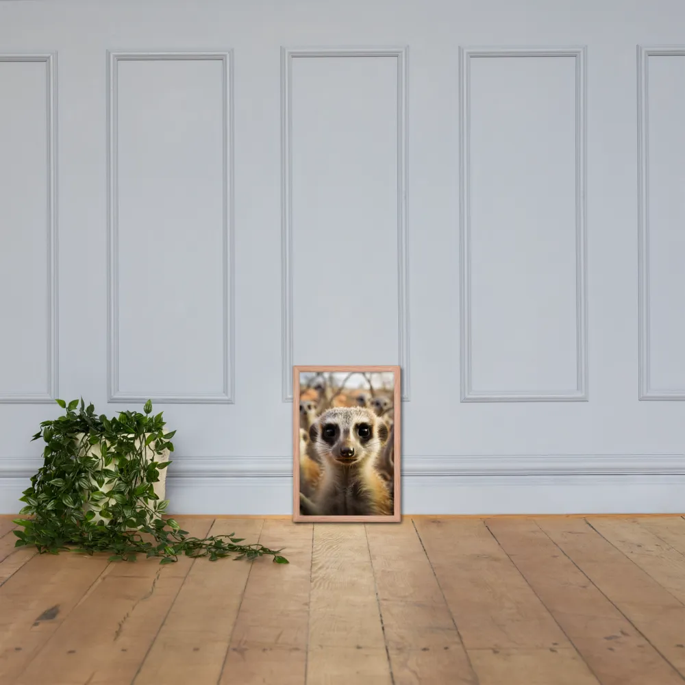 Curious Meerkats in Community | Poster with Red oak Frame | 12″×18″
