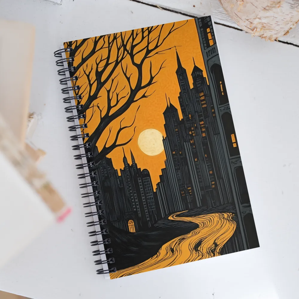 Eerie Cityscape: A Haunting Reflection | Spiral Notebook