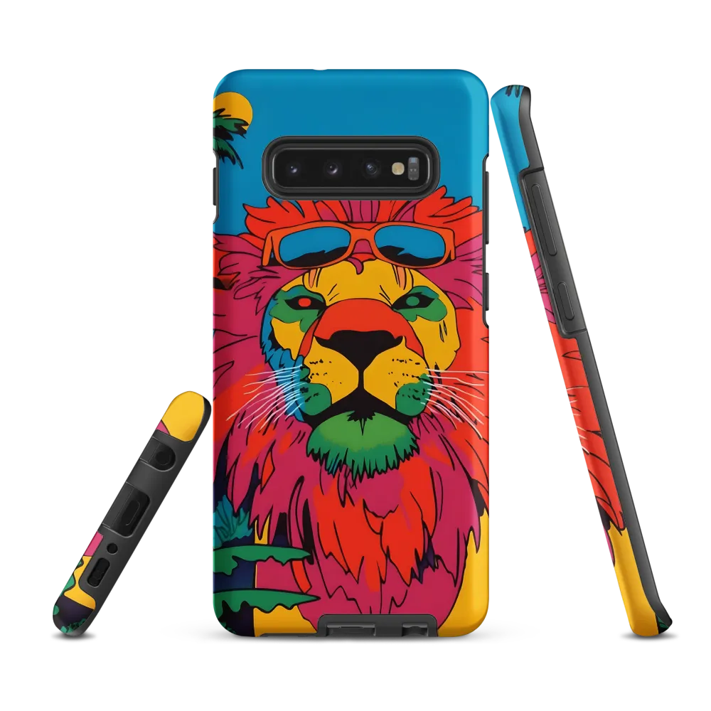 Lion with Sunglasses: A Vibrant Tropical Portrait | Phone Case |  S10 Plus | Tough Case | Matte