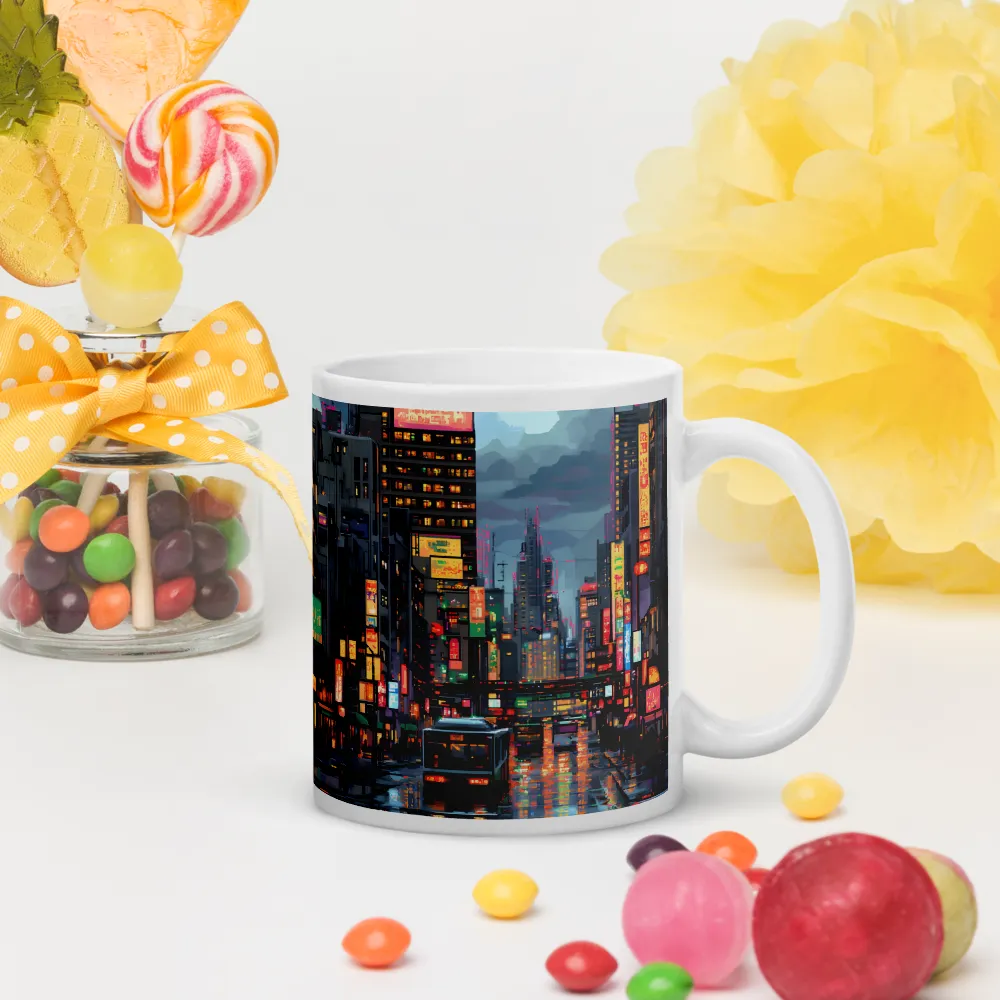 Neon Dreams: A Pixelated Urban Night | Mugs | Multiple Sizes & Colors