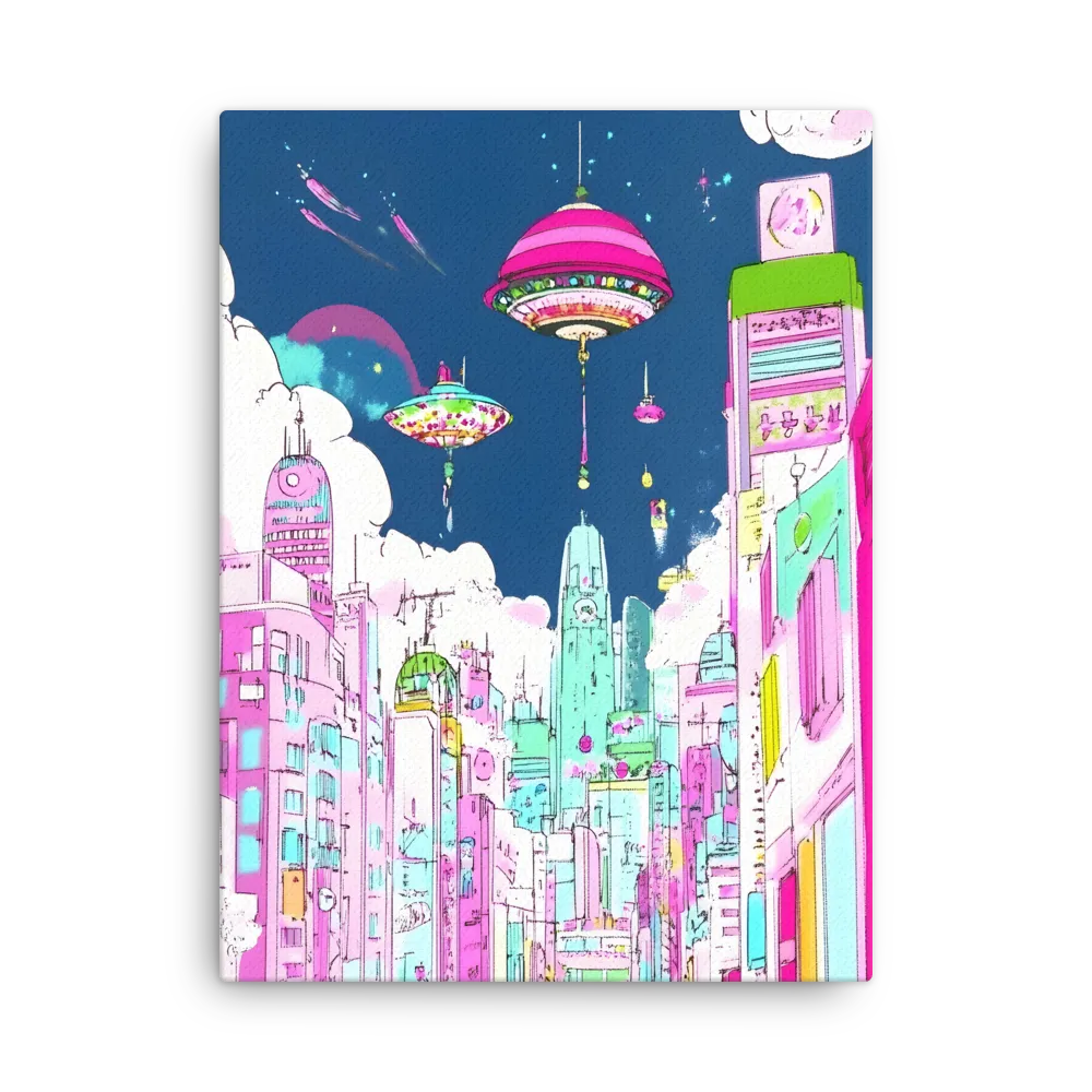 Futuristic Cityscape with Floating Structures | Thin Canvas | 24″×32″