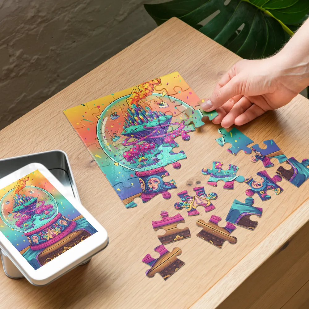 Enchanted Snow Globe 
 Jigsaw Puzzle in Tin Box