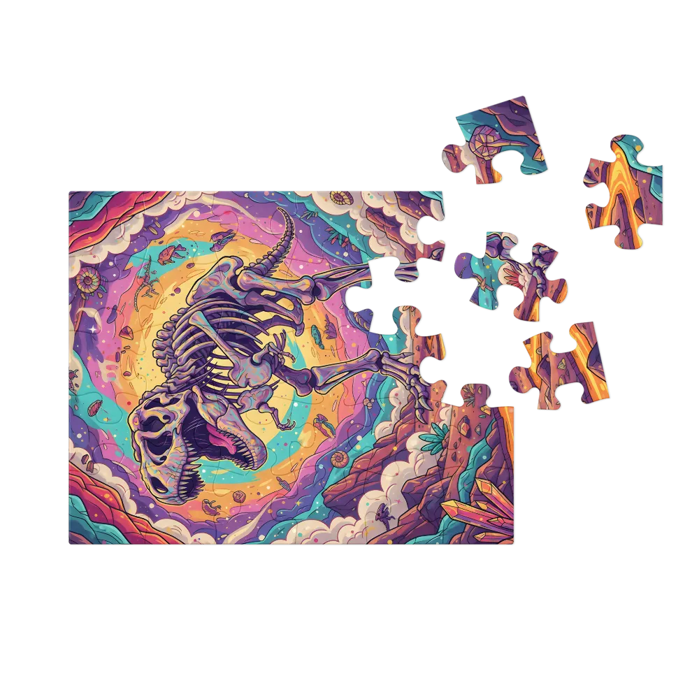 Psychedelic T. rex Skeleton 
 Jigsaw Puzzle in Tin Box