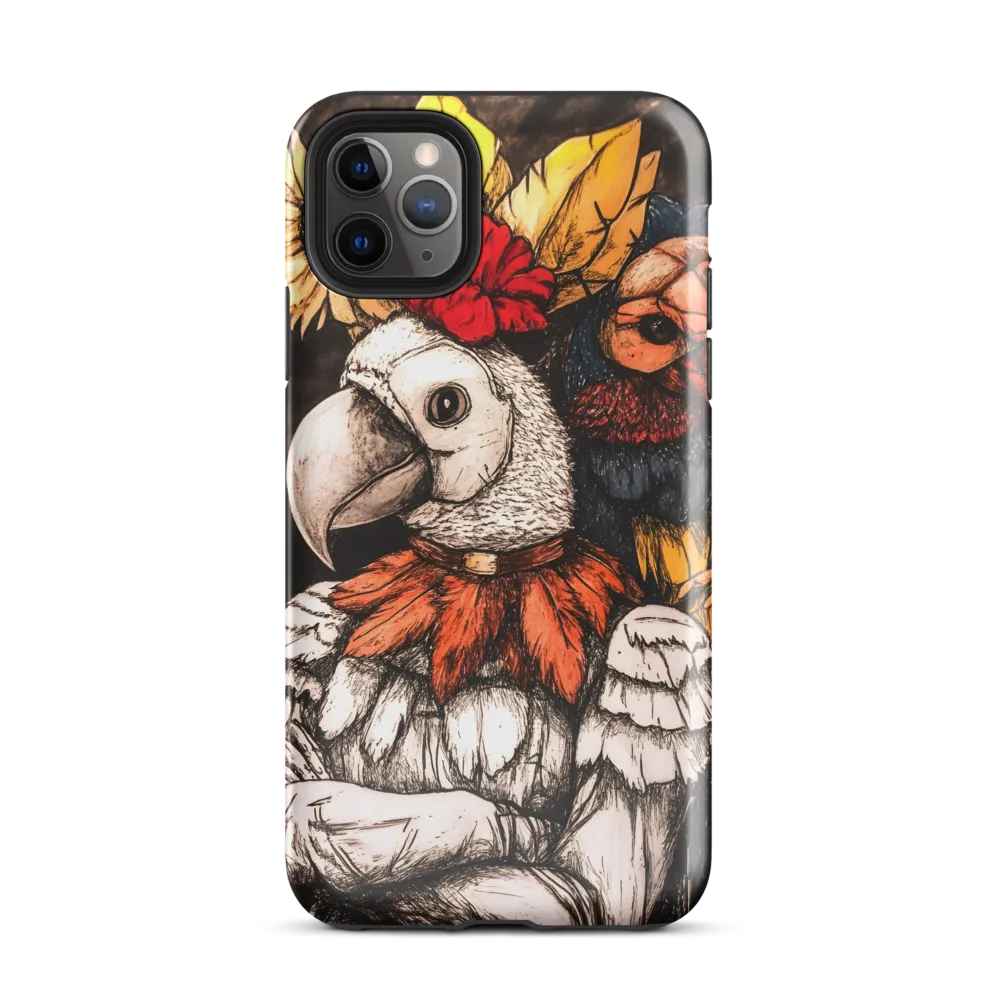 The Surreal Guardian: A Dance of Feathers and Flowers | Phone Case |  11 Pro Max | Tough Case | Glossy