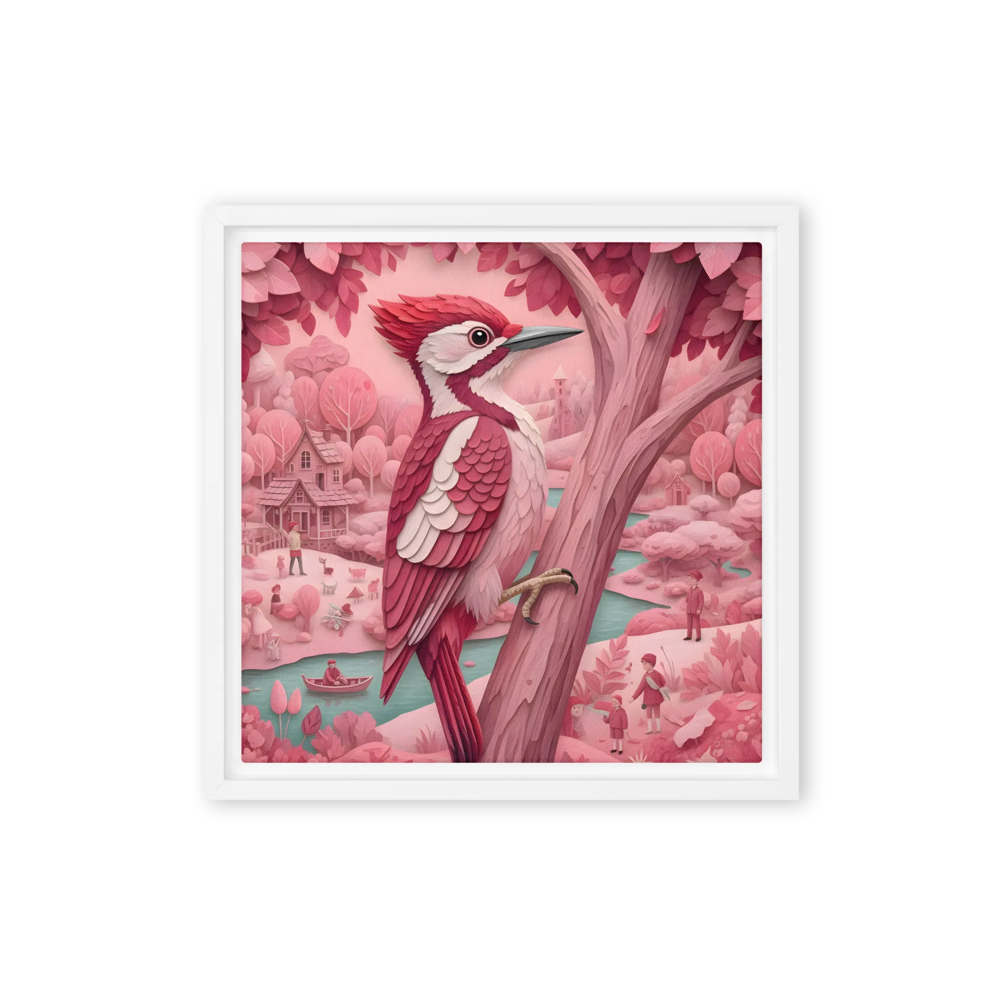 Rosewood Woodpecker 
 Canvas with White Frame