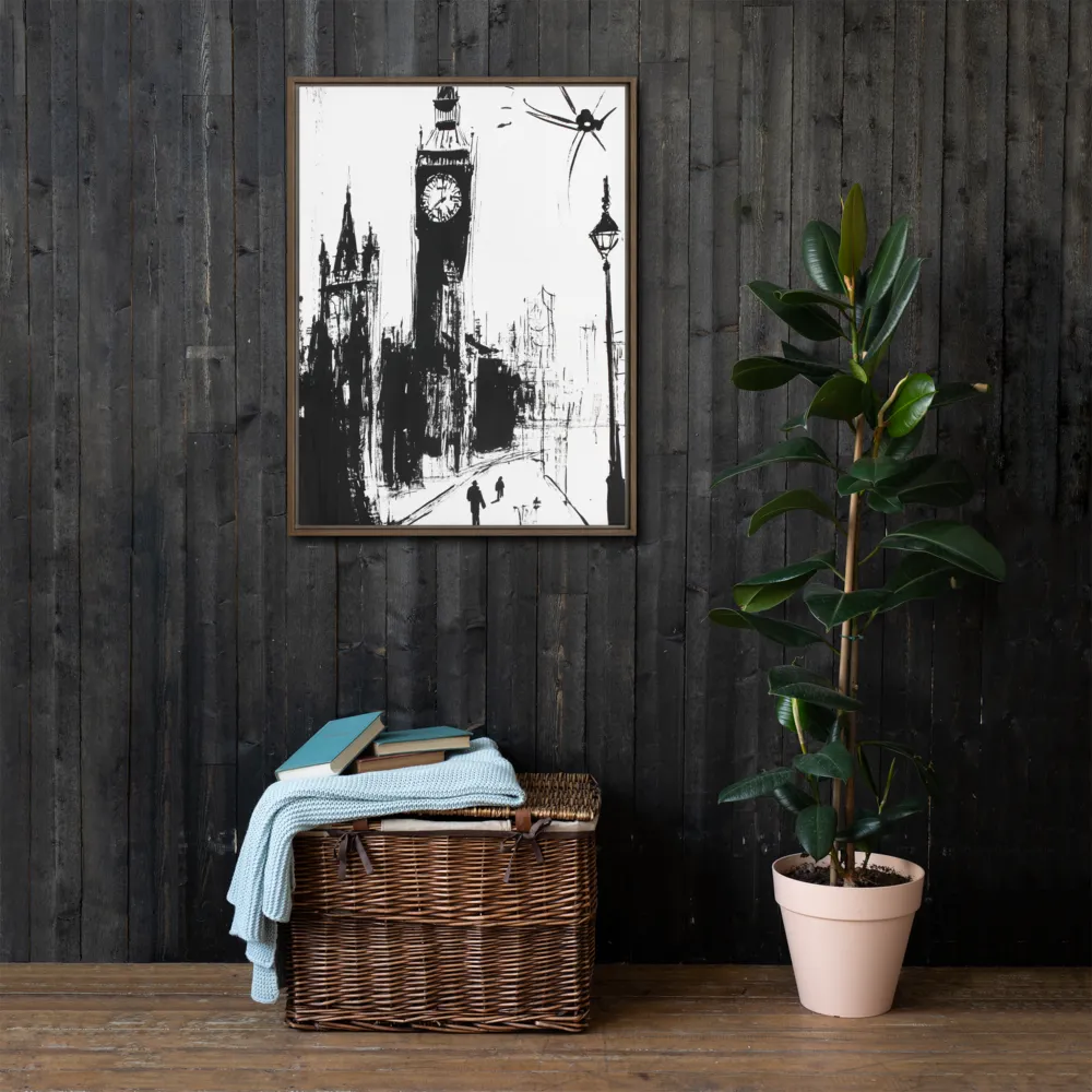 Clock Tower in Motion | Canvas with Brown Frame | 24″×32″