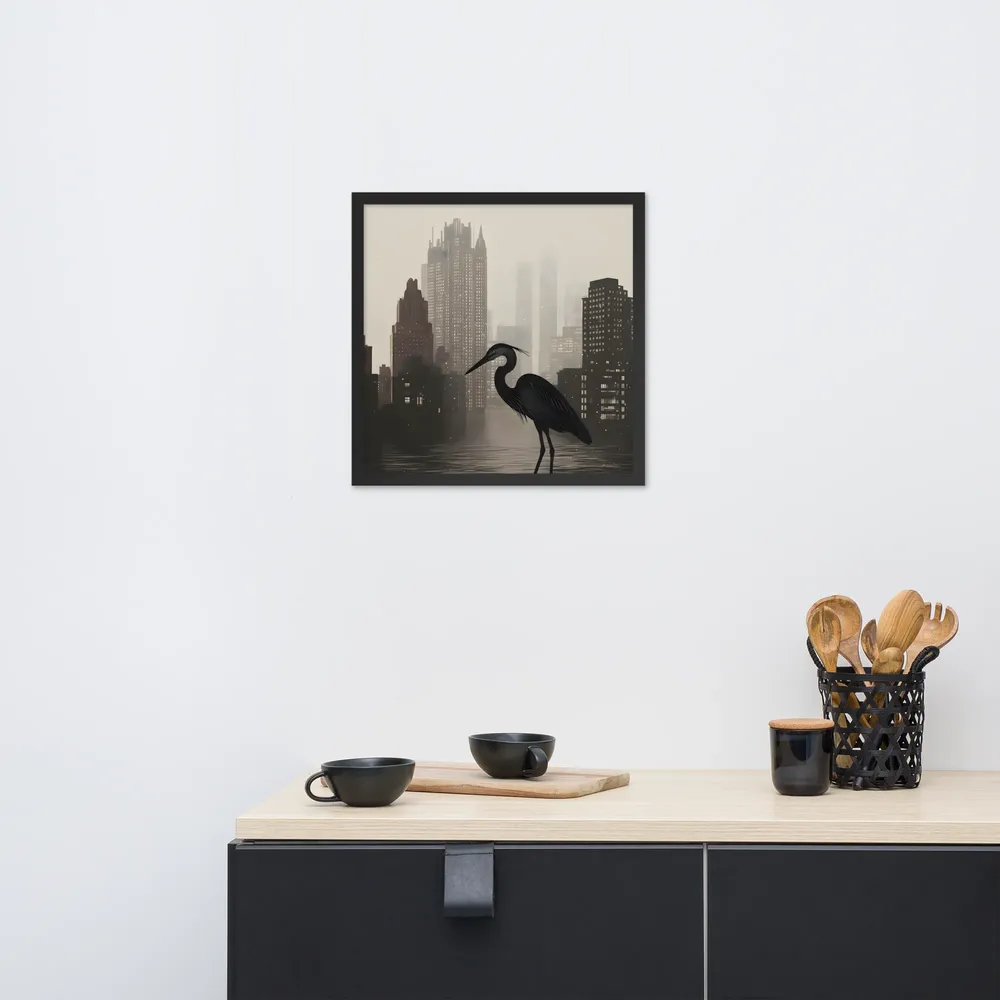 Urban Heron 
 Poster with Black Frame | 18″x 18″