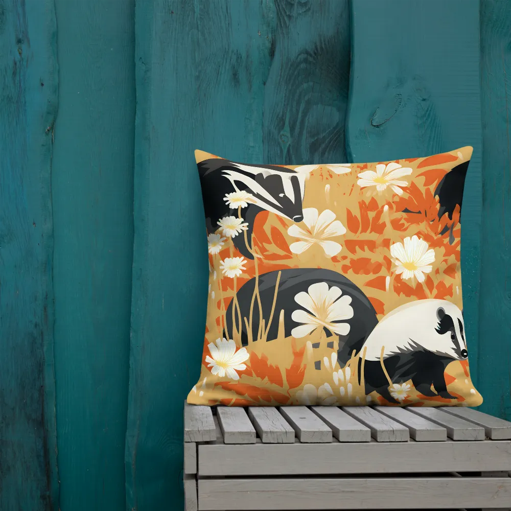 Whimsical Badgers in Bloom | Pillow & Pillow Case | Multiple Sizes