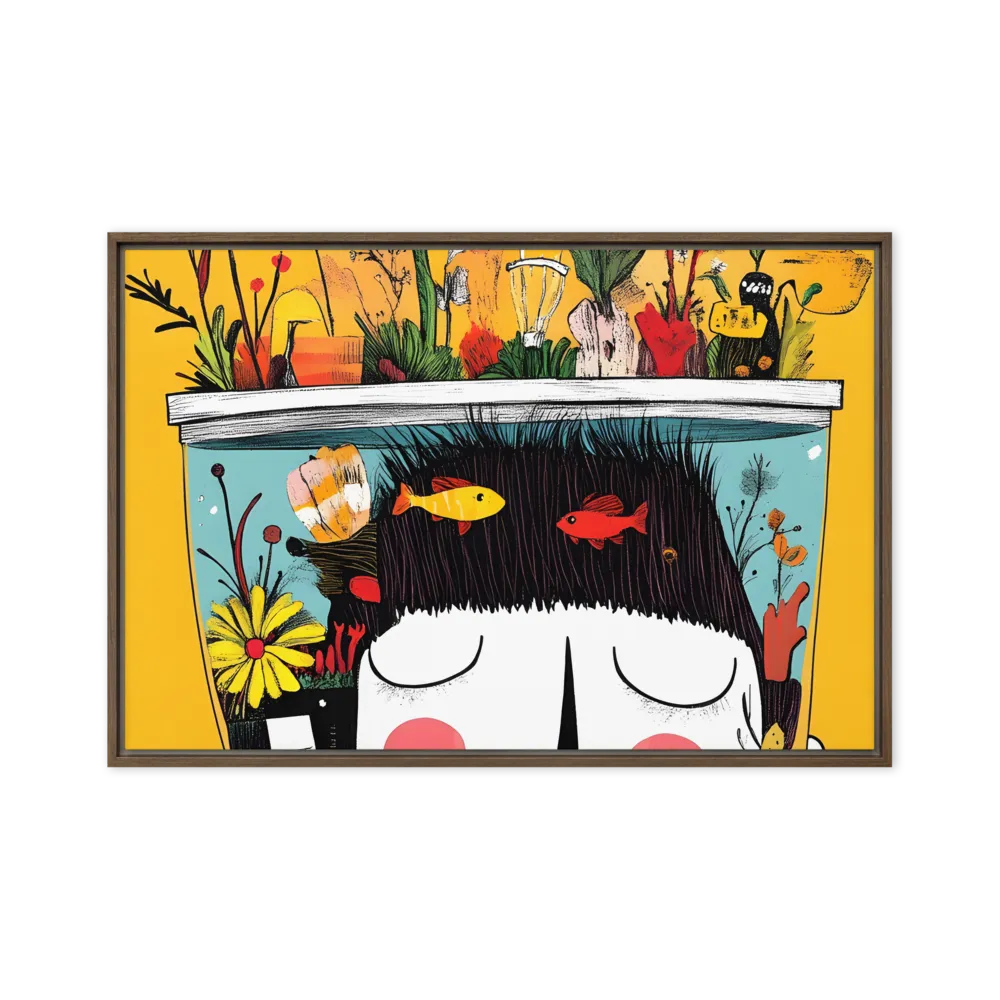 Whimsical Garden Head | Canvas with Brown Frame | 20″×30″