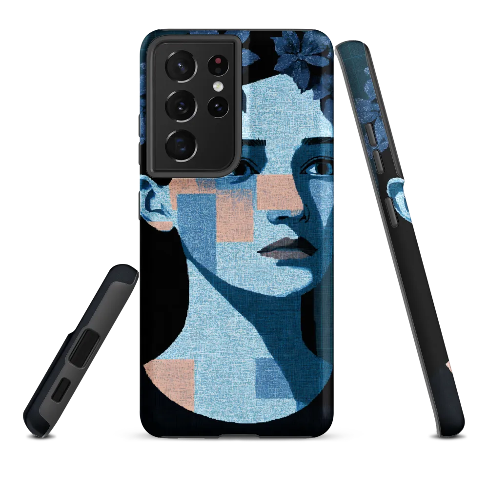 Grid-Wreathed Cyan Portrait
