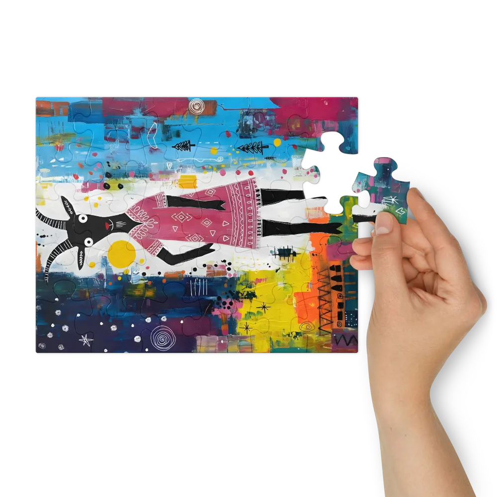 Whimsical Goat in Pink Dress 
 Jigsaw Puzzle in Tin Box