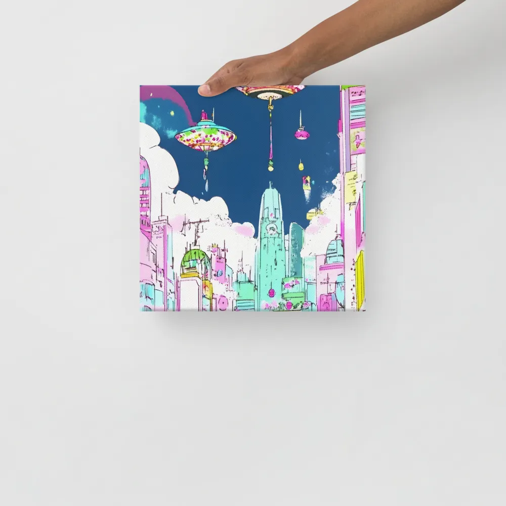 Futuristic Cityscape with Floating Structures | Canvas | 12″×12″