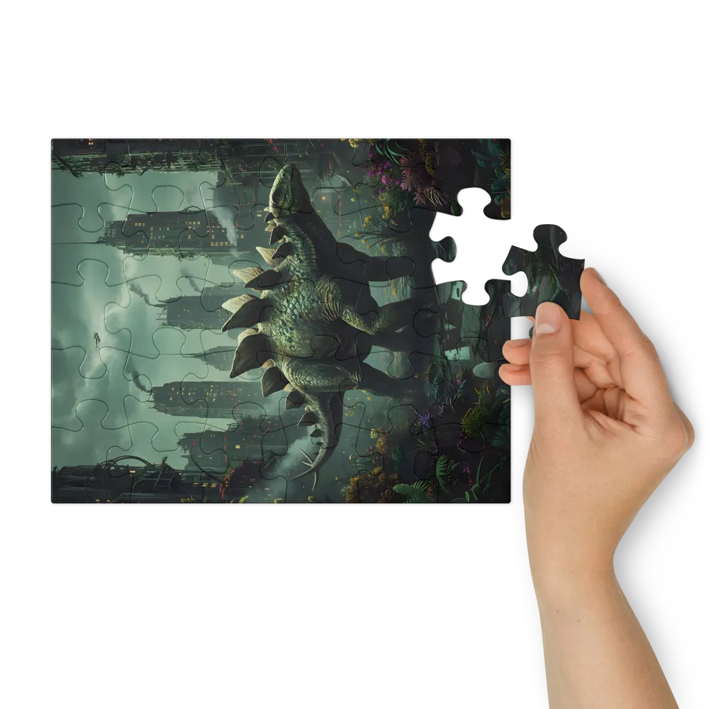 Stegosaurus in the Ruins 
 Jigsaw Puzzle in Tin Box