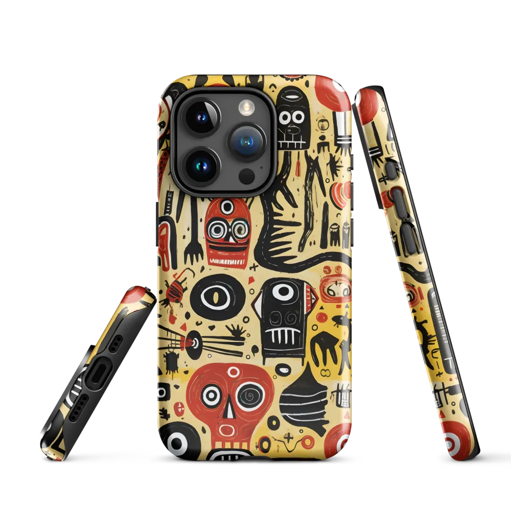 Abstract Encounters: A Dance of Faces and Symbols | Phone Case |  15 Pro | Tough Case | Glossy
