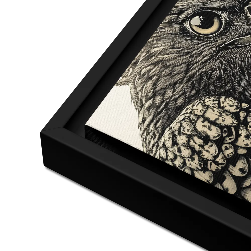 Majestic Owl in Detail | Canvas with Black Frame | 12″×12″