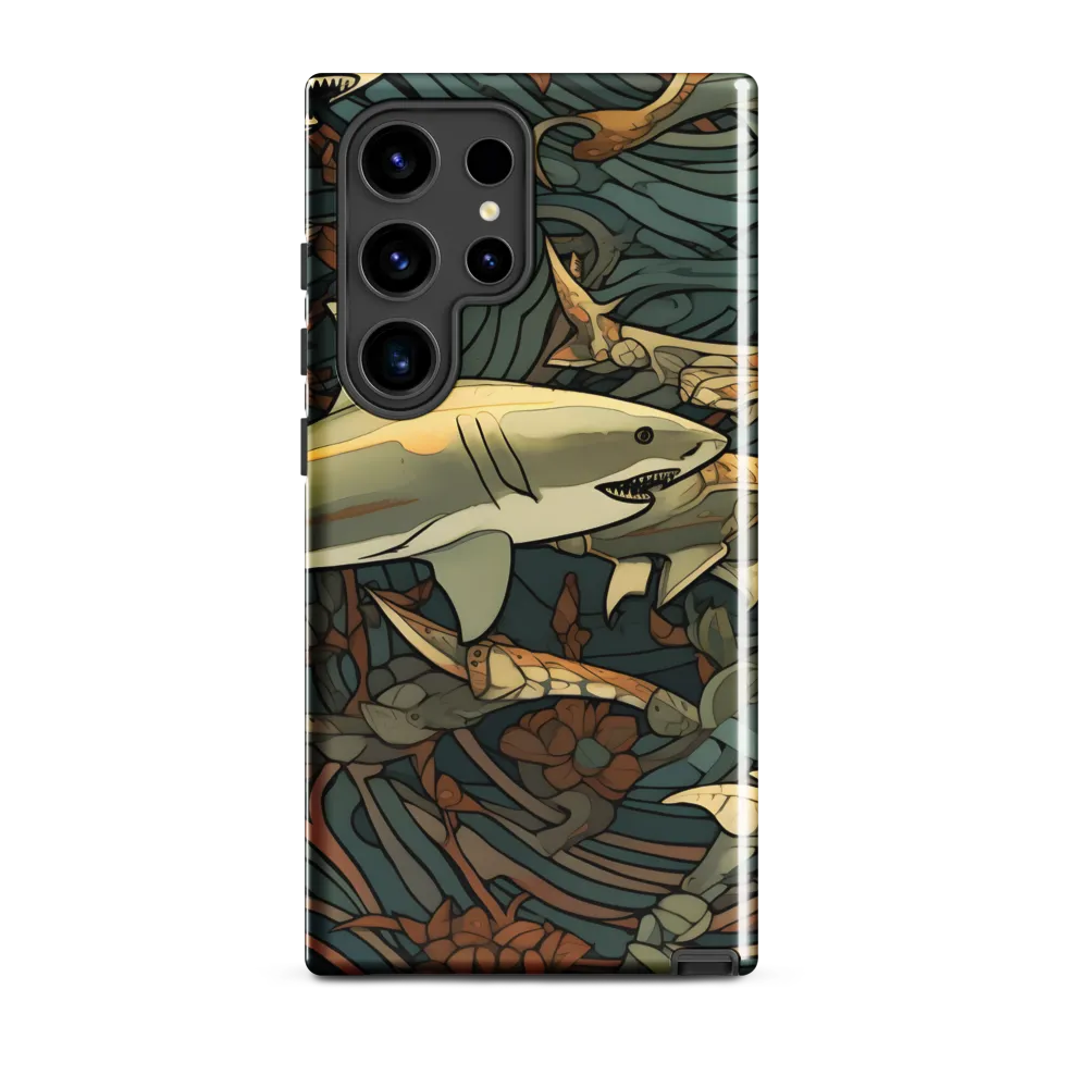 Dynamic Harmony of Sharks and Flora | Phone Case |  S24 Ultra | Tough Case | Glossy