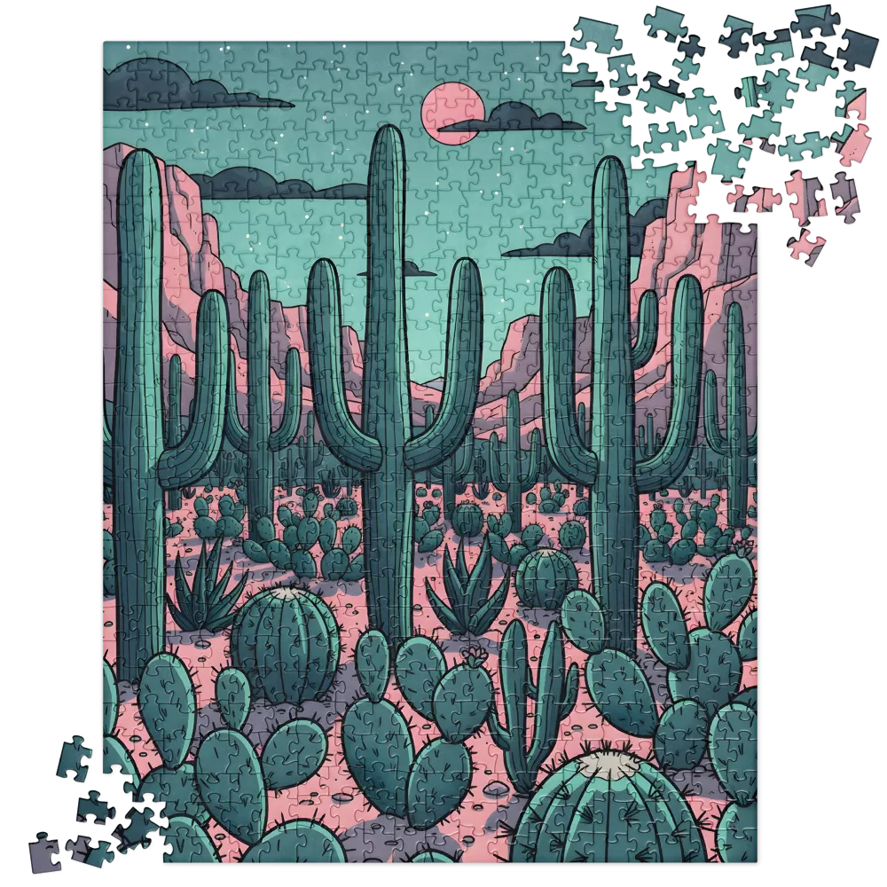 Moonlit Cactus Desert 
 Jigsaw Puzzle