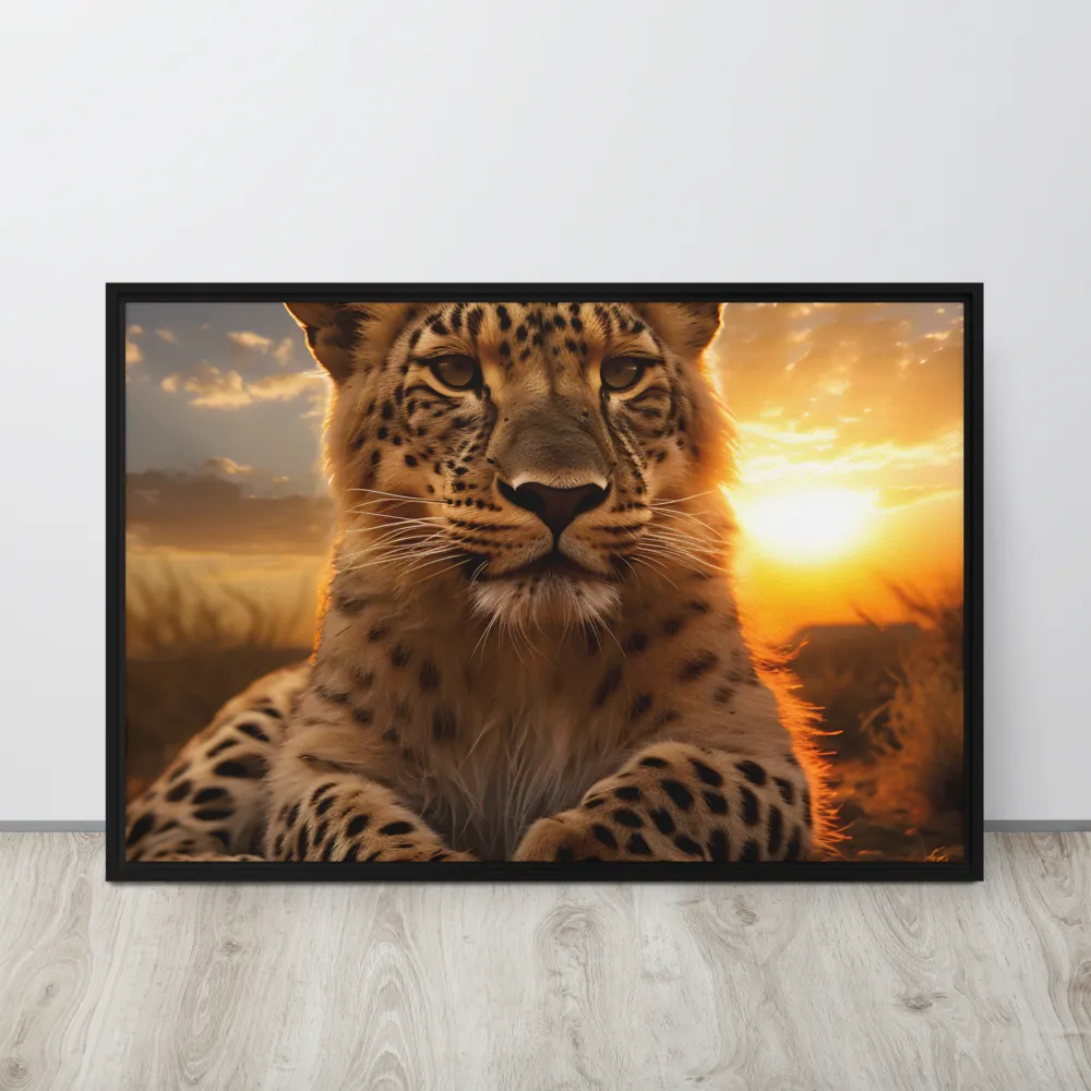Regal Presence: The Leopard at Sunset | Canvas with Black Frame | 24″×36″
