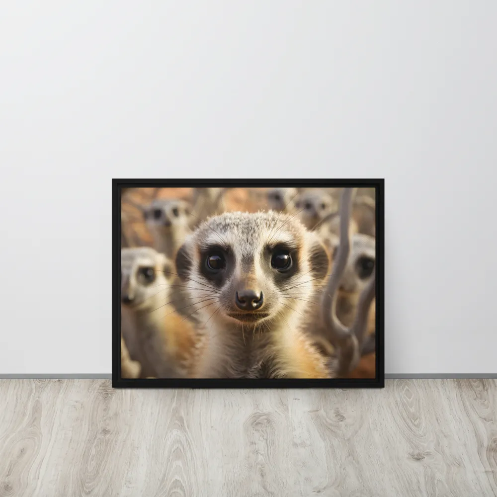 Curious Meerkats in Community | Canvas with Black Frame | 18″×24″