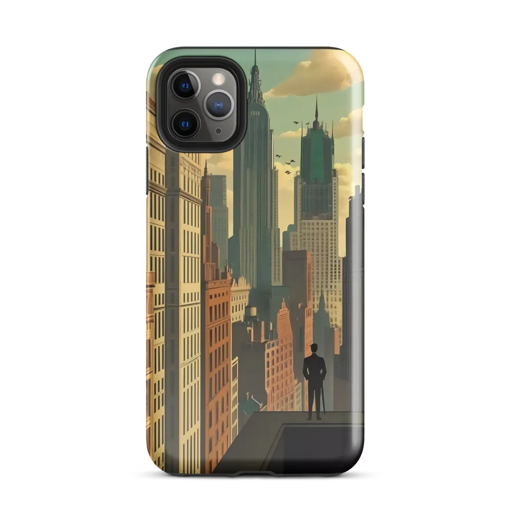 Urban Dreams: A Silhouette in Art Deco Cityscape | Phone Case |  11 Pro Max | Tough Case | Glossy