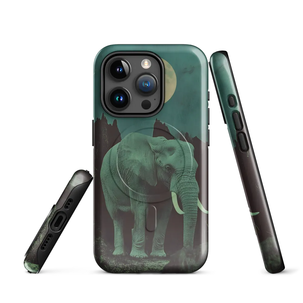 Ethereal Presence: Elephant Under a Full Moon | Phone Case |  15 Pro | MagSafe® Tough Case | Glossy
