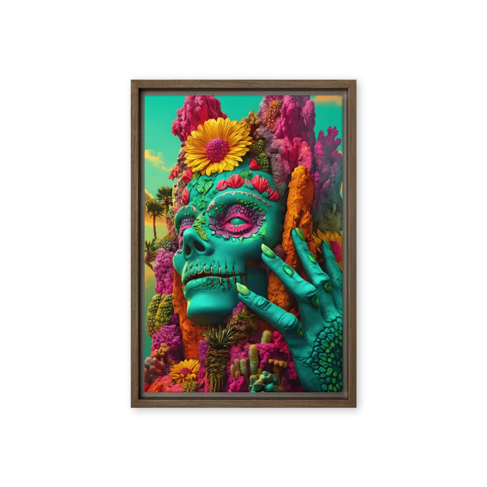 Ethereal Skull Garden | Canvas with Brown Frame | 12″×18″