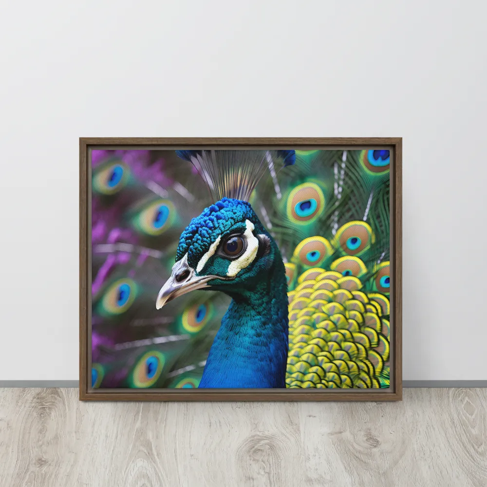 Regal Plumage: The Peacock's Splendor | Canvas with Brown Frame | 16″×20″