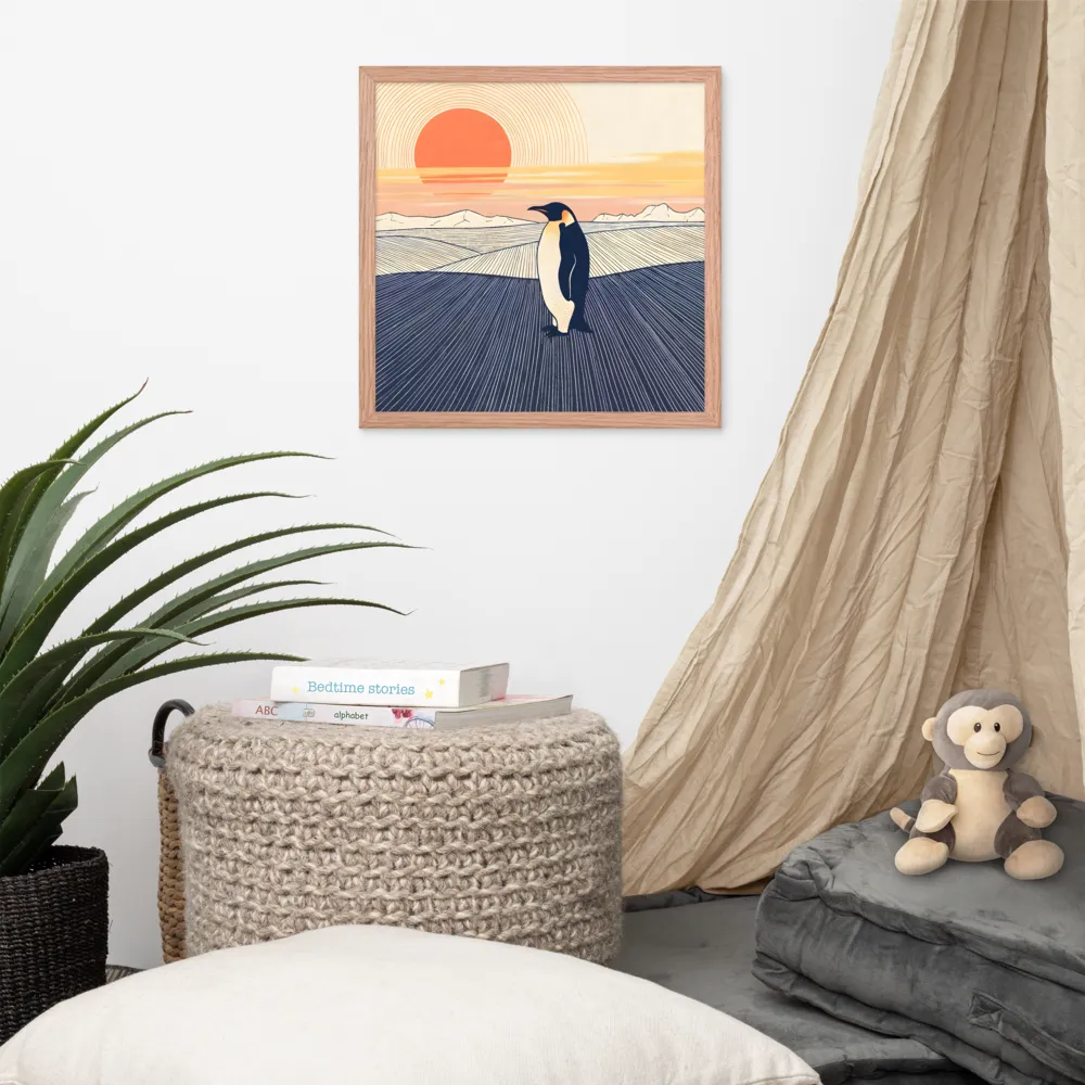 Penguin at Sunset 
 Poster with Red oak Frame | 16″x 16″