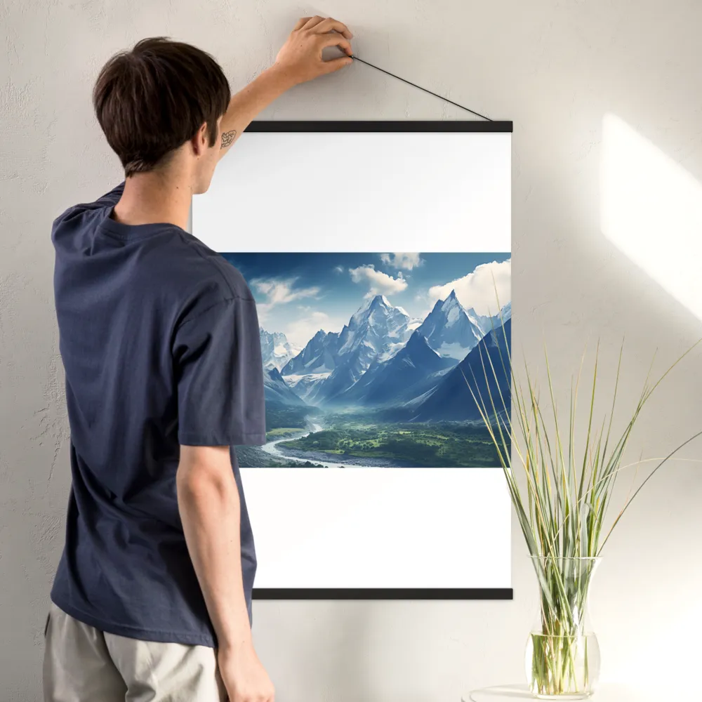 Majestic Serenity: A Landscape of Mountains and Rivers | Poster With Black Wood Hanger | 24″×36″