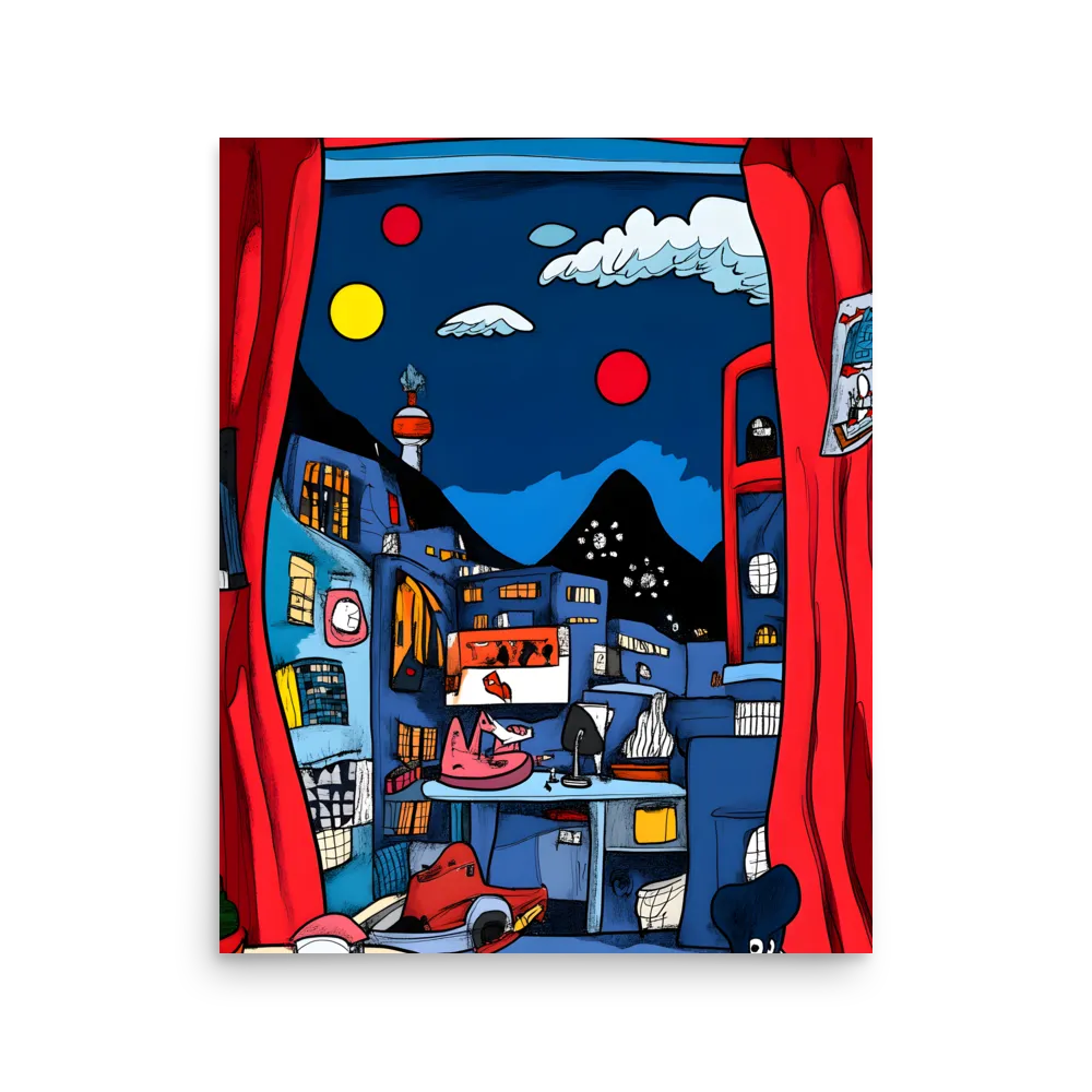 Whimsical Cityscape at Night | Poster | 16″×20″
