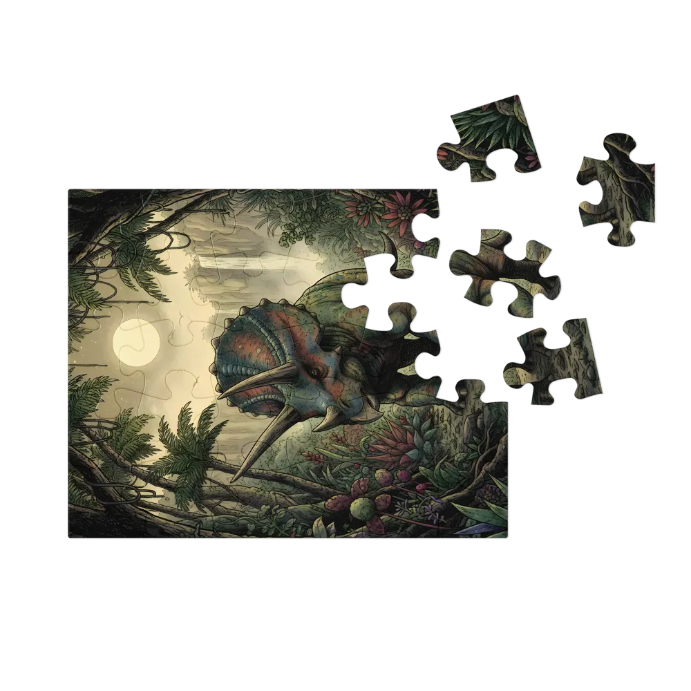Moonlit Triceratops 
 Jigsaw Puzzle in Tin Box